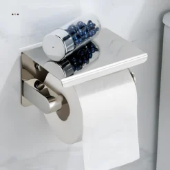 Uchwyt na papier toaletowy z półką metalowy DELVANT DUVO CHROM