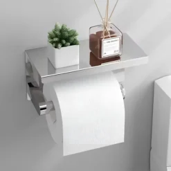 Uchwyt na papier toaletowy z półką metalowy DELVANT DUVO CHROM