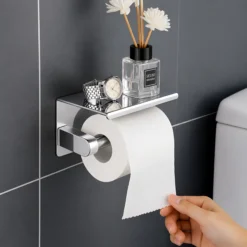 Uchwyt na papier toaletowy z półką metalowy DELVANT DUVO CHROM