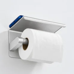 Uchwyt na papier toaletowy z półką metalowy DELVANT DUVO SREBRNY SZCZOTKOWANY
