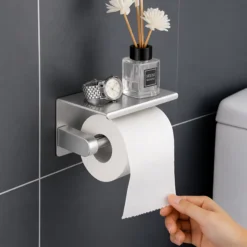 Uchwyt na papier toaletowy z półką metalowy DELVANT DUVO SREBRNY SZCZOTKOWANY