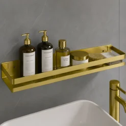 Półka łazienkowa wisząca pod prysznic kuchenna metalowa DELVANT BANO złota szczotkowana 40 cm