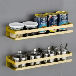 Półka łazienkowa wisząca pod prysznic kuchenna metalowa DELVANT BANO złota szczotkowana 60 cm