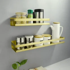 Półka łazienkowa wisząca pod prysznic kuchenna metalowa DELVANT BANO złota szczotkowana 60 cm
