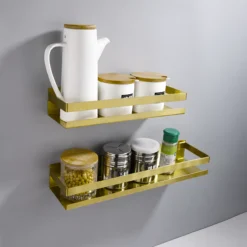 Półka łazienkowa wisząca pod prysznic kuchenna metalowa DELVANT BANO złota szczotkowana 60 cm