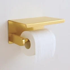 Uchwyt na papier toaletowy z półką metalowy DELVANT DUVO ZŁOTY SZCZOTKOWANY