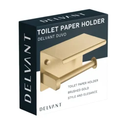 Uchwyt na papier toaletowy z półką metalowy DELVANT DUVO ZŁOTY SZCZOTKOWANY