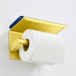 Uchwyt na papier toaletowy z półką metalowy DELVANT DUVO ZŁOTY SZCZOTKOWANY