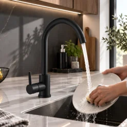 Bateria kuchenna stojąca do zlewu nablatowa kran 360° DELVANT SENTO czarny mat
