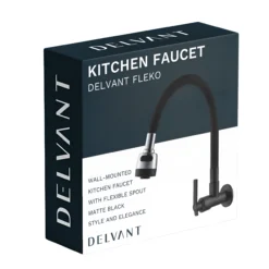 Bateria kuchenna ścienna z elastyczną wylewką kran DELVANT FLEKO czarny mat